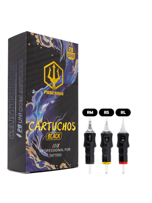 CARTUCHOS POSEIDON V5 BLACK  (RL - 0,25MM) COM 20 UNIDADES