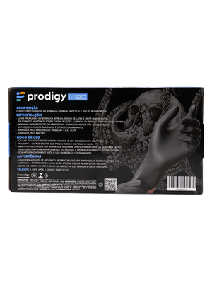 LUVAS NITRÍLICAS SEM PÓ PRODIGY MED PARA PROCEDIMENTOS NÃO CIRURGICOS COM 100 UNIDADES PRETA